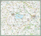 1:100,000 detailed map of the smallest county, Rutland, in the Midlands of England, UK The map covers Rutland Water, Braunston, Belton, Cottesmore, Exton, Greetham, Ketton, Langham, Lyddington, Martinsthorpe, Normanton, Oakham, Ryhall, Casterton, Uppingham and Whissendine.