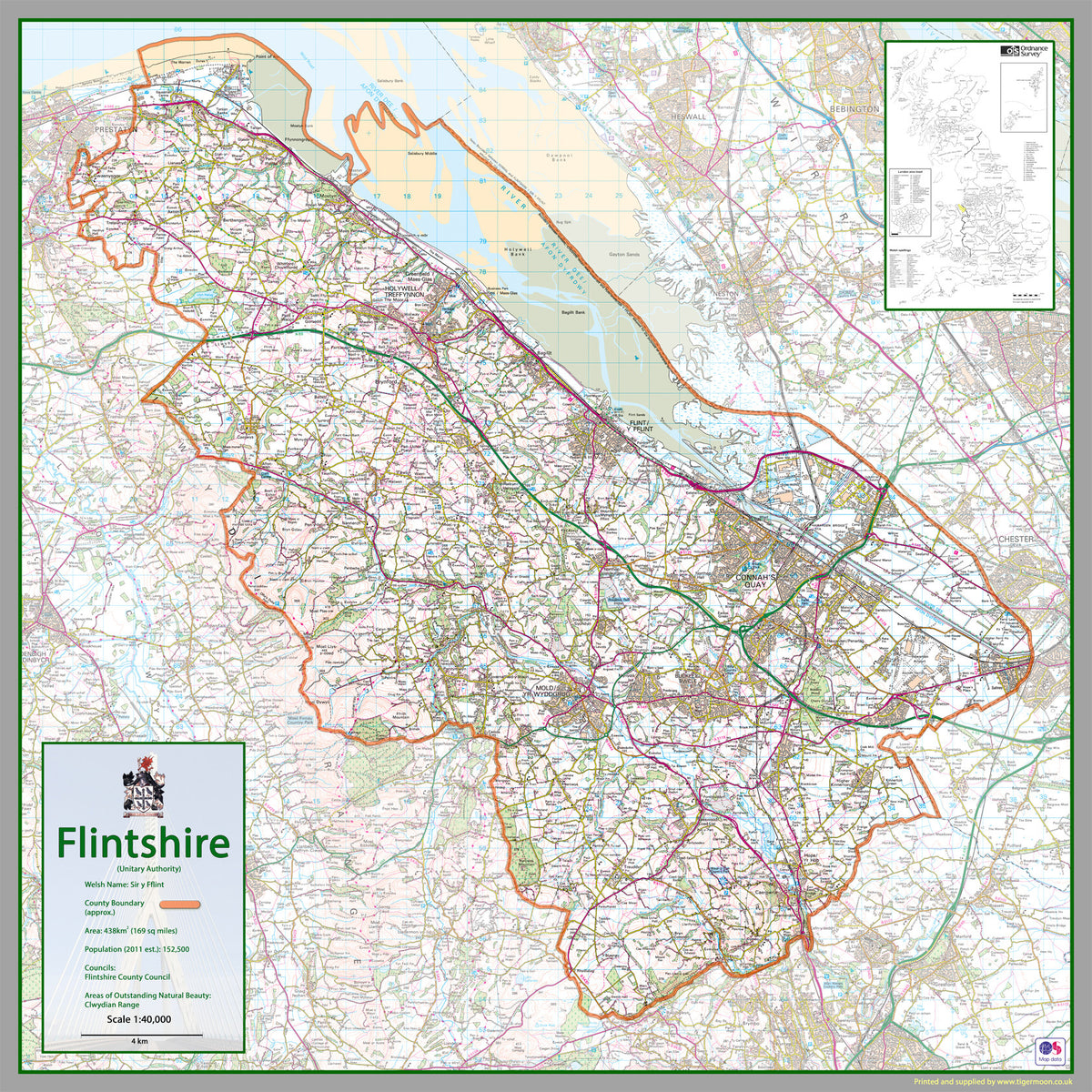 Flintshire County Map Tiger Moon