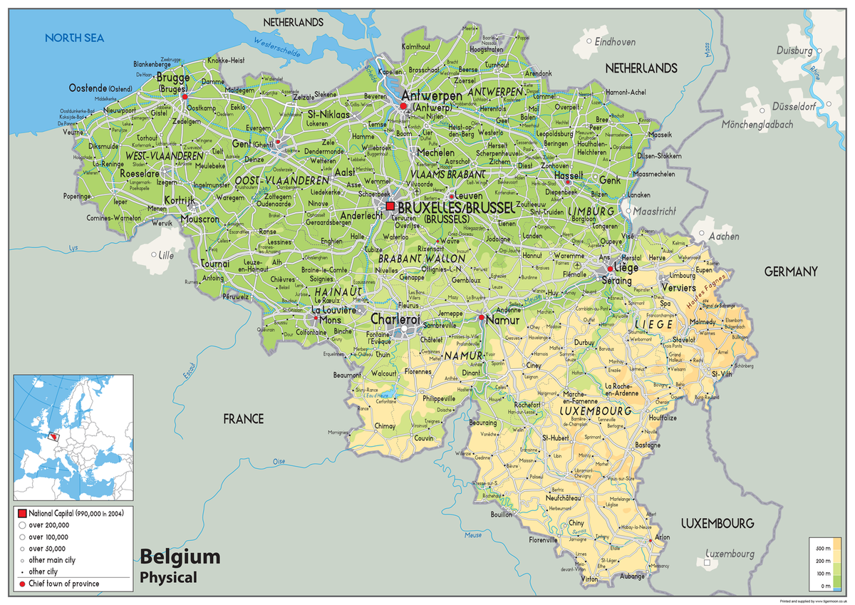 Belgium Physical Map – Tiger Moon