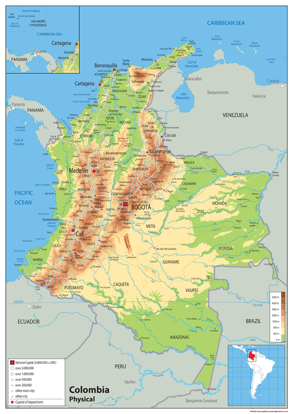 Colombia Physical Map