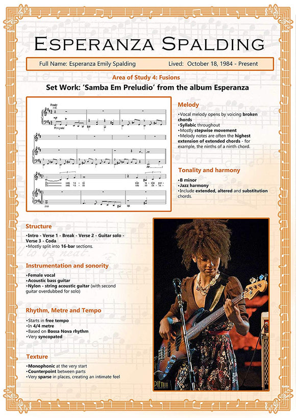 GCSE Music poster to support the study and revision of Esperanza Spalding, part of the edexel GCSE music syllabus.