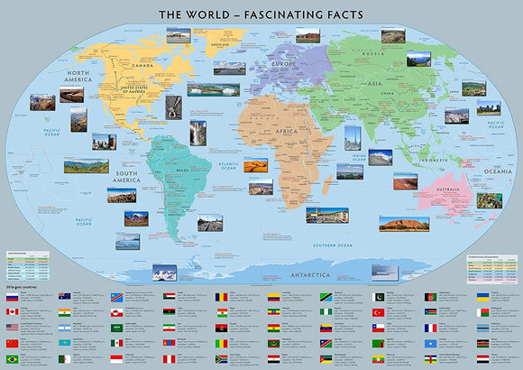 World Map of Fascinating Facts - Paper Laminated - 100cm x 70cm