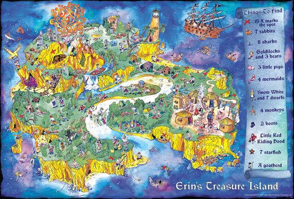 Erin's Treasure Island Play Mat stirs the imagination of younger children with hidden treasures, shipwrecks, mermaids and more!