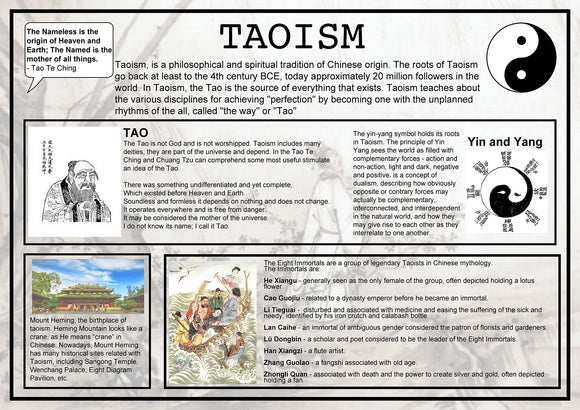 Taoism Wall Art Poster Chart A2 Paper Laminated 42 x 59.4 cm
