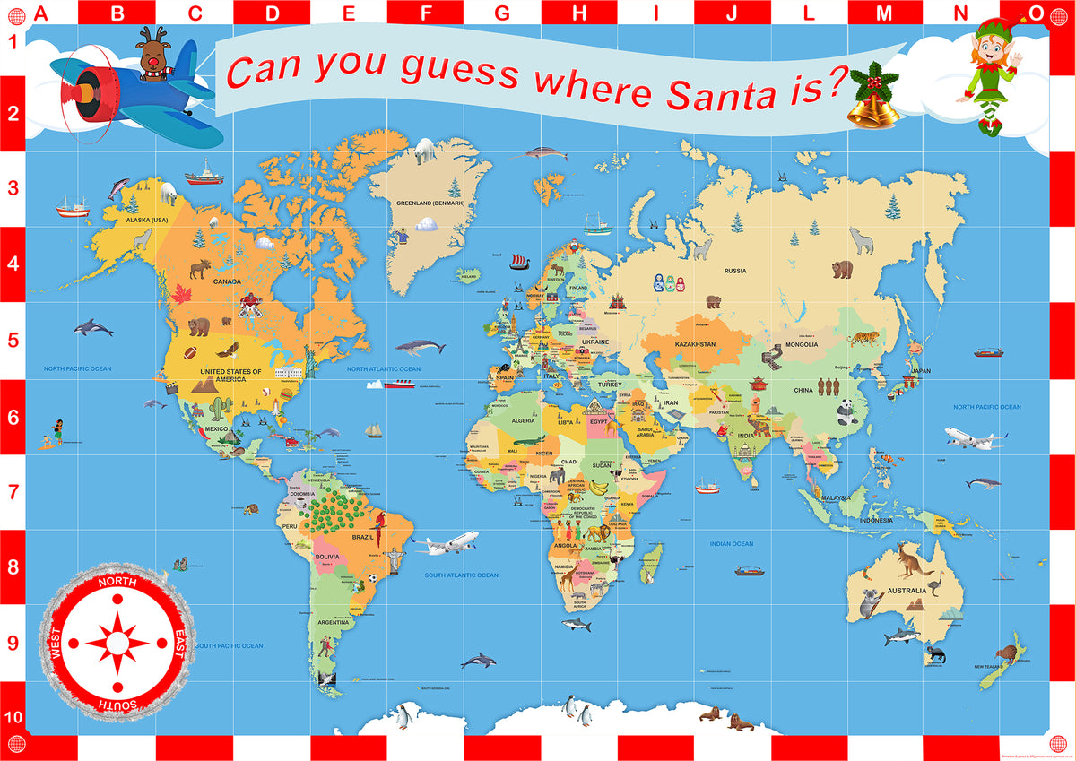 Christmas Our Amazing World Map Can you guess where Santa is? Size 1