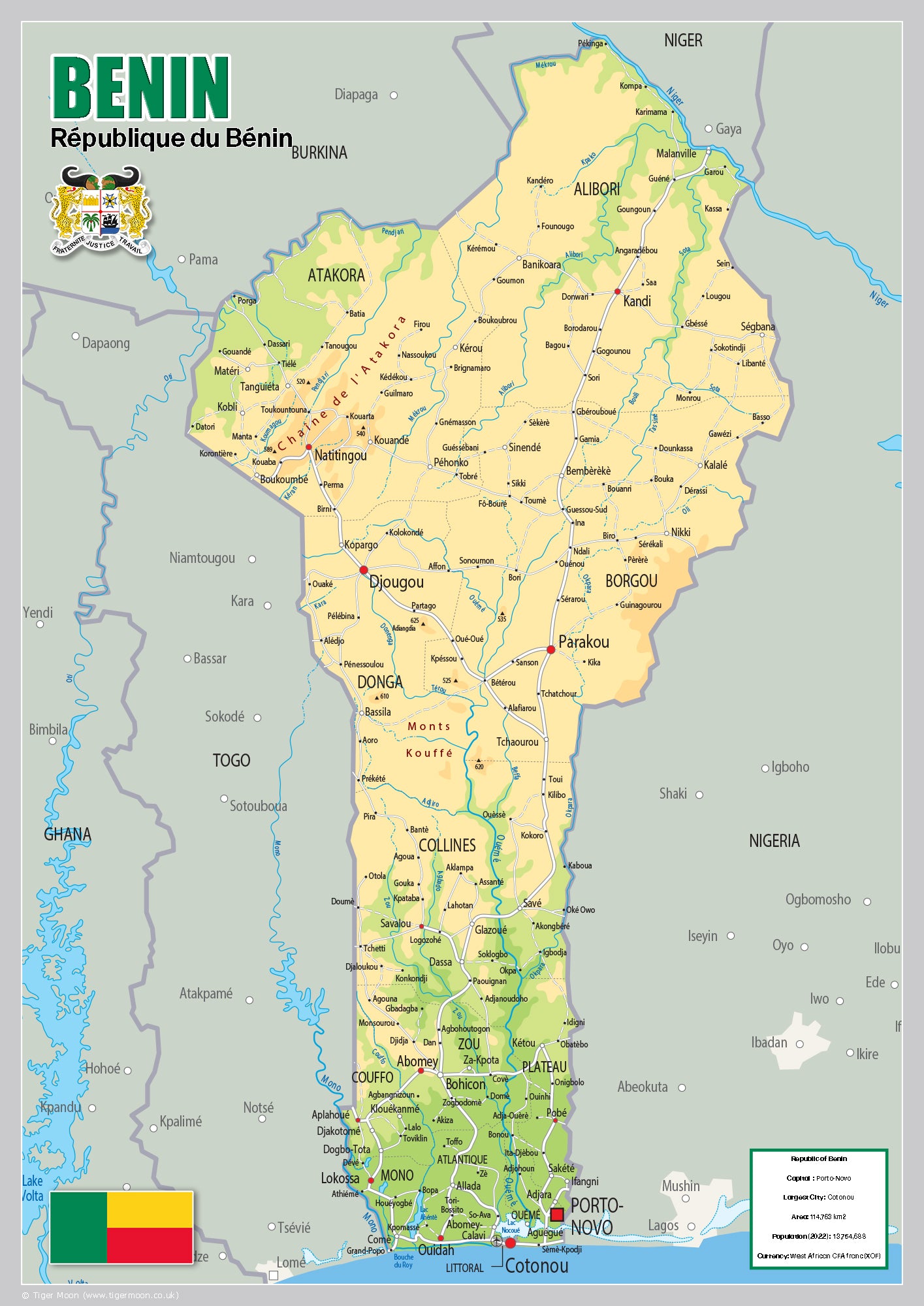 Physical Map of Benin (OC) – Tiger Moon