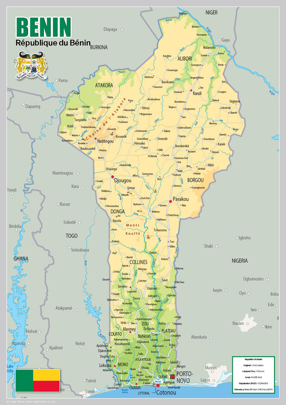 Physical Map of Benin (OC)