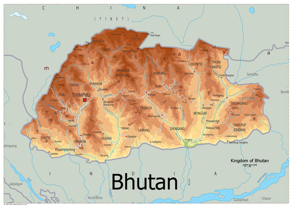 Physical Map of Bhutan (OC)