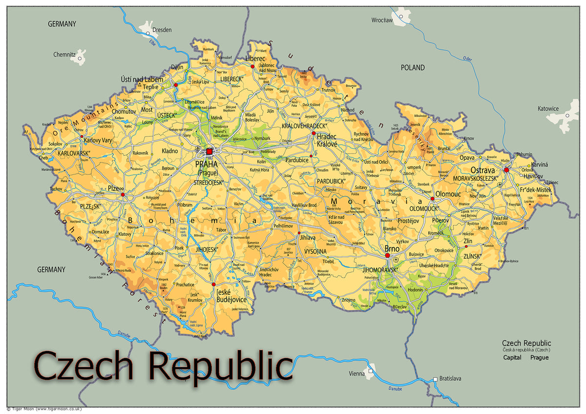 Physical Map of the Czech Republic - The Oxford Collection - Paper Lam ...