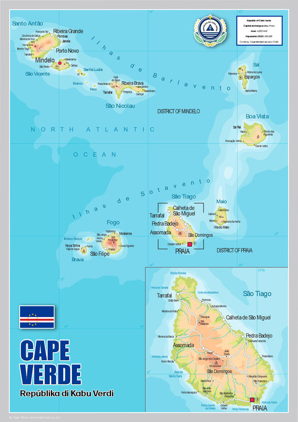 Physical Map of Cape Verde (OC)