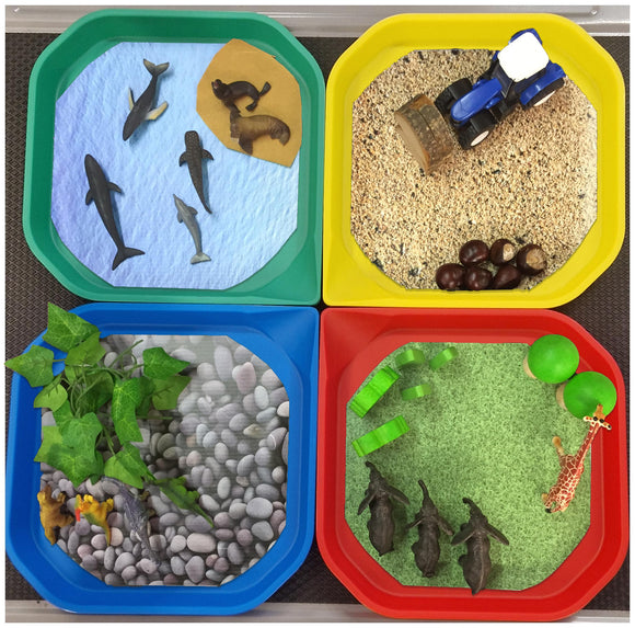 Fun2 Messy Activity Trays Pack of 4 with Vinyl Inserts – Sand, Pebbles ...