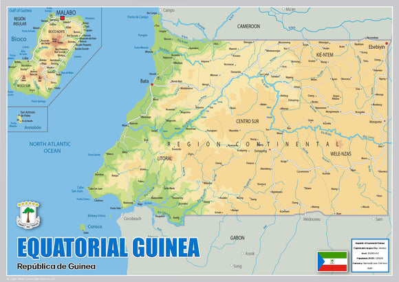 Physical Map of Equatorial Guinea (OC)
