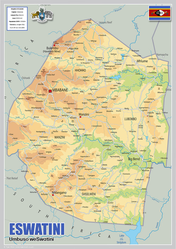 Physical Map of Eswatini (OC)