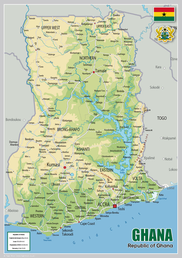 Physical Map of Ghana (OC)