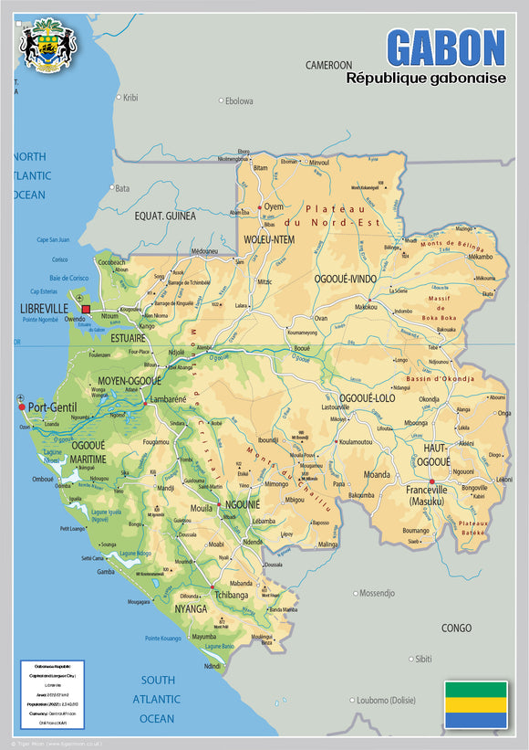 Physical Map of Gabon (OC)