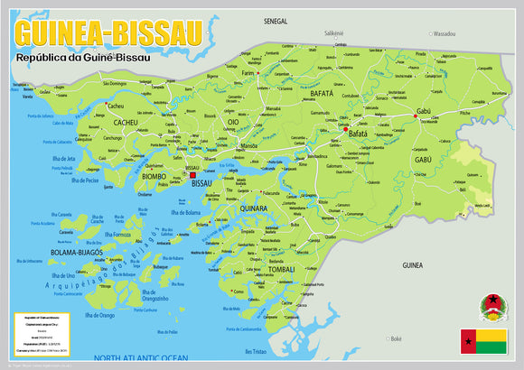 Physical Map of Guinea Bissau (OC)