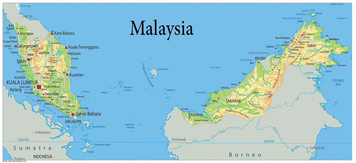 Physical Map Of Malaysia OC Tiger Moon MALAYSIAmapweb 1200x1200 