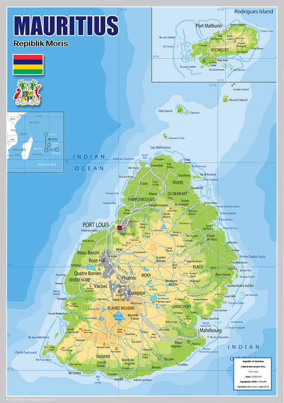 Physical Map of Mauritius (OC)