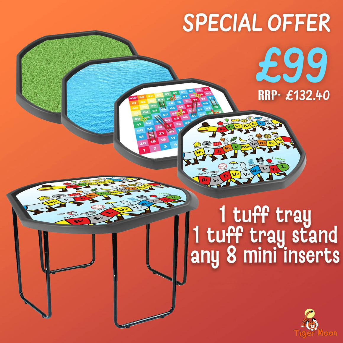 Tuff Table Inserts Mini Bundle! Tuff Tray - Tuff Tray Stand - x8 Inserts. – Tiger Moon
