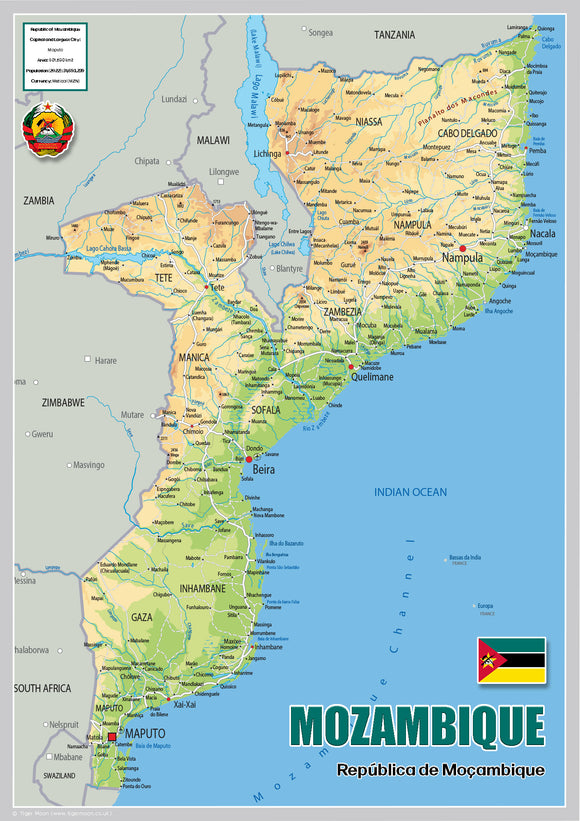 Physical Map of Mozambique (OC)