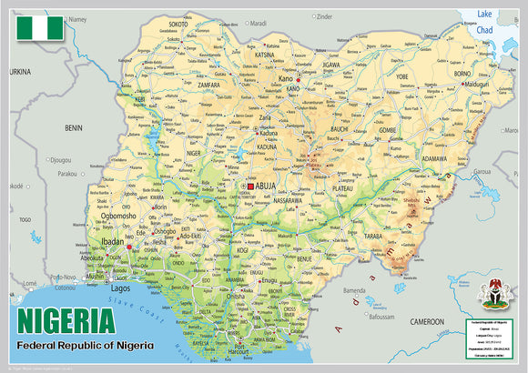 Physical Map of Nigeria (OC)