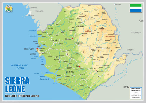 Physical Map of Sierra Leone (OC)