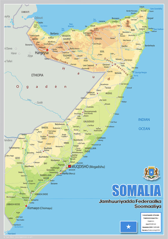 Physical Map of Somalia (OC)