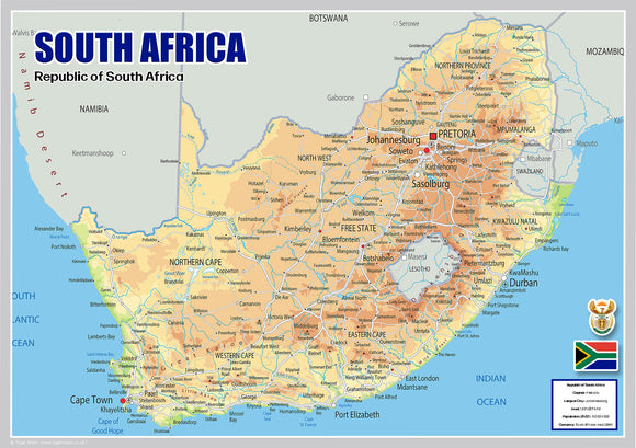 Physical Map of South Africa (OC)