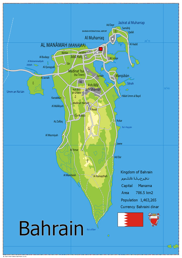Physical Map of Bahrain (OC)