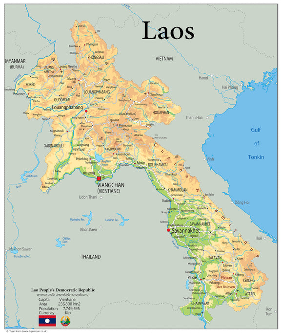 Physical Map of Laos (OC)