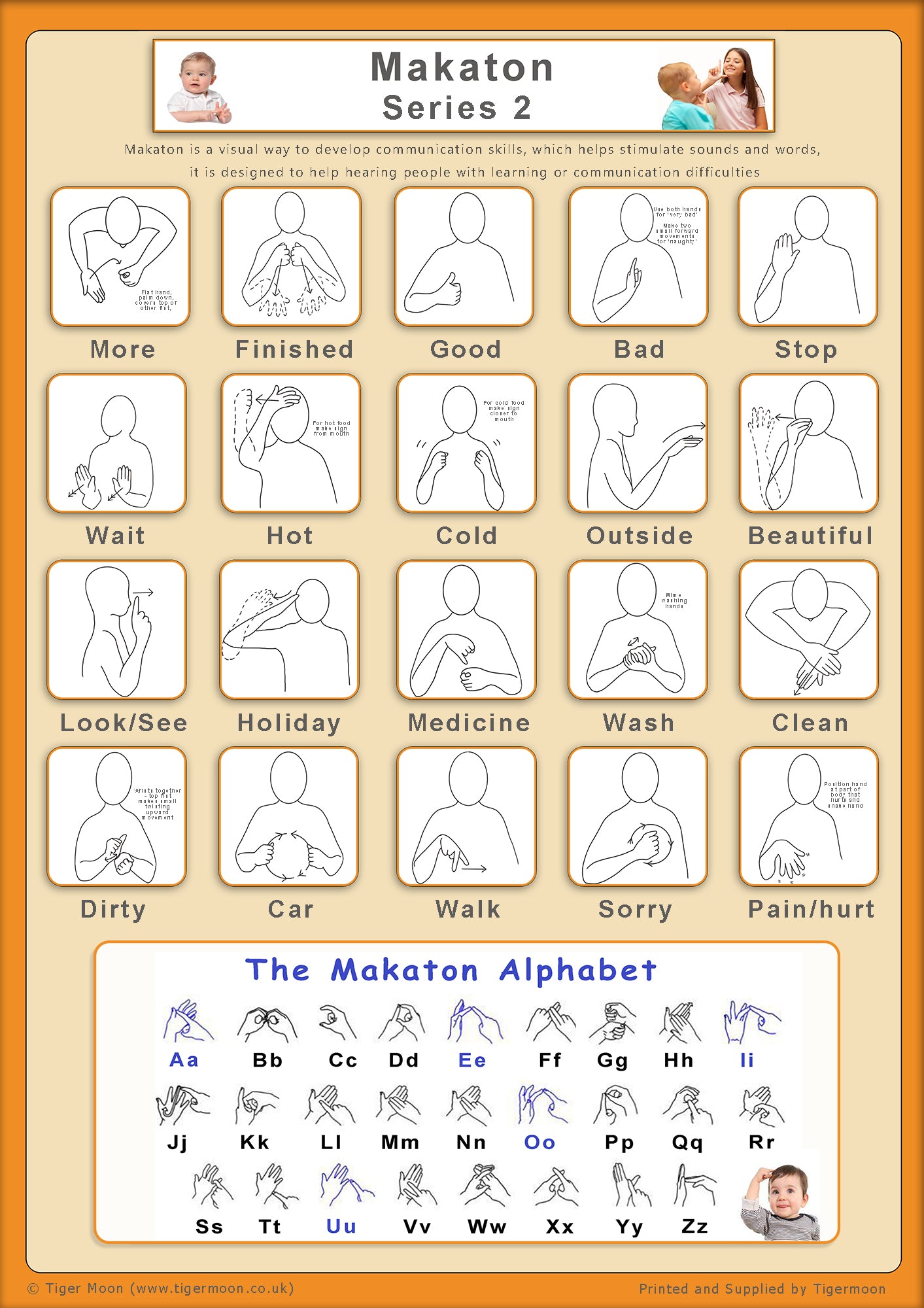 Makaton Course Makaton 20 signs and Alphabet Poster SERIES 2 A2 Size – Tiger Moon