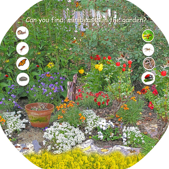 The Garden Minibeasts mat is ideal for use with a Tuff Tray. Spot a snail, ant, butterfly, woodlouse, bee, spider, worm and a ladybird, and also enjoy the flowers!  The trays enable children to add anything such as water, toys, sand, pebbles, leaves, sticks to create interesting small fun environments.  Printed onto a high quality, durable vinyl material.  86cm x 86cm (approx )  Designed to fit in the Tuff Tray or the Tuff Spot.