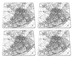 19th Century Ordnance Survey Map Postcode Centered Placemat - Set of four