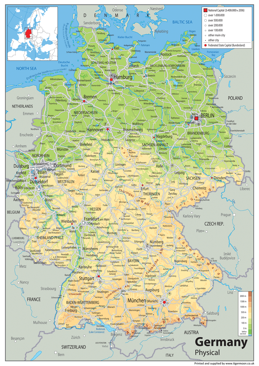 Germany Physical Map – Tiger Moon