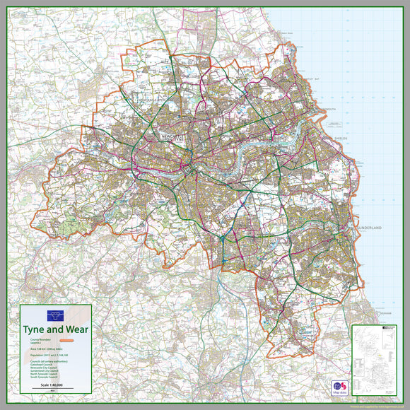 Newcastle Tyne and Wear County Map