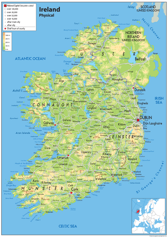 Ireland Physical Map