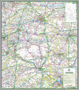 map of Wiltshire, a county in England, UK.  This map covers the city of Salisbury and the towns:          Amesbury         Bradford-on-Avon         Calne         Chippenham         Corsham         Cricklade         Devizes         Highworth         Larkhill         Ludgershall         Malmesbury         Marlborough         Melksham         Mere         Royal Wootton Bassett         Swindon         Tidworth         Trowbridge         Warminster         Westbury         Wilton