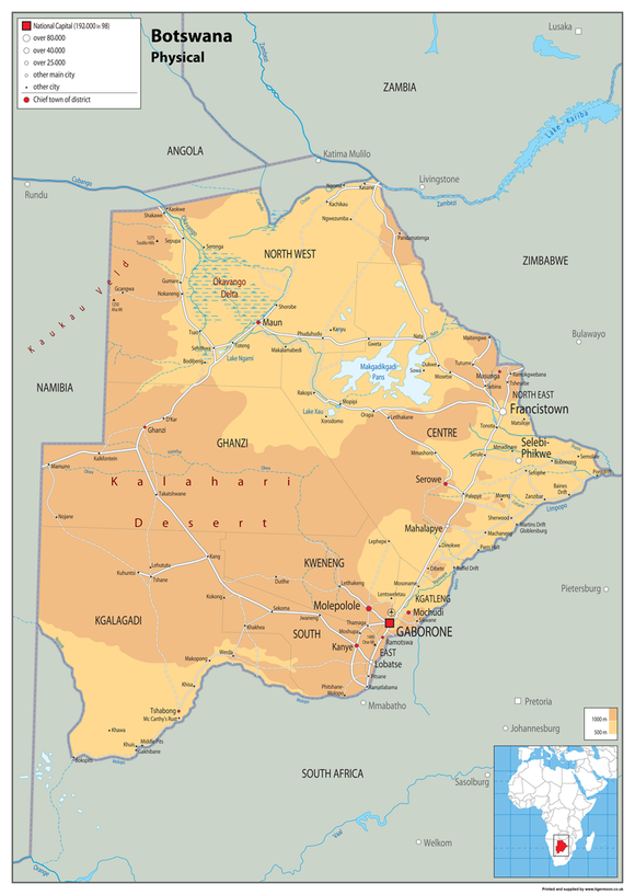 Botswana Physical Map