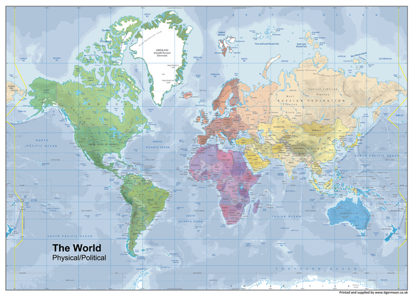 World Physical/Political Mix Map