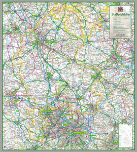 1:100,000 detailed map of Staffordshire, a county in the Midlands of England, UK. This map covers the two cities of Stoke-on-Trent & Lichfield and towns: Kidsgrove Tamworth Stafford Cannock Newcastle-under-Lyme Rugeley and the Districts/Boroughs of: Cannock Chase Lichfield South Staffordshire Staffordshire Moorlands East Staffordshire Newcastle-under-Lyme Stafford Tamworth