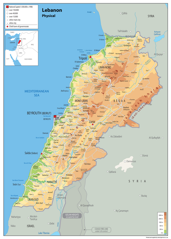 Lebanon Physical Map