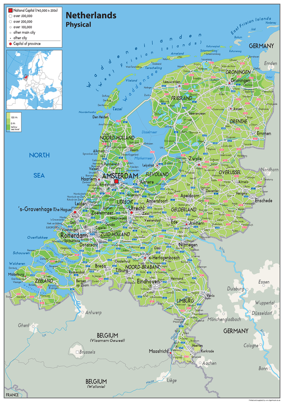 Netherlands Physical Map