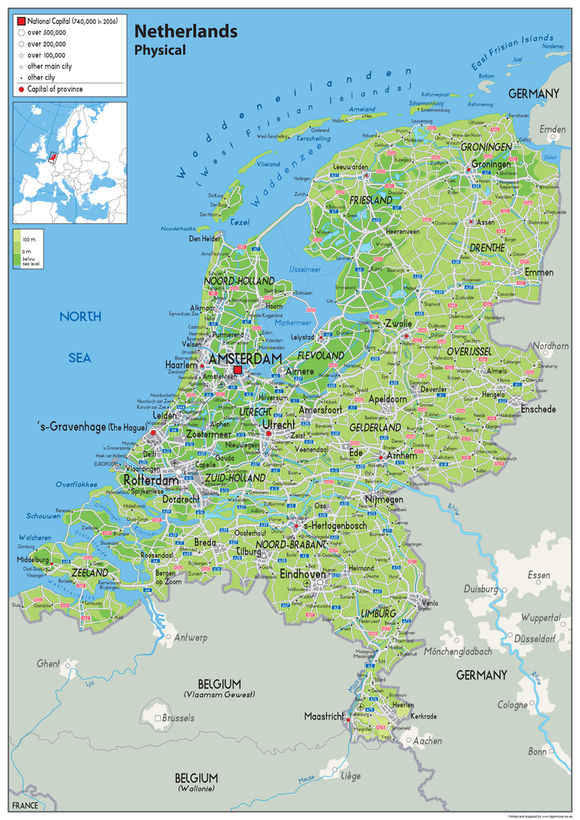 Netheron Map Netherlands Physical Map – Tiger Moon