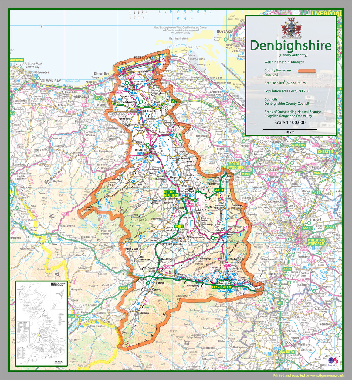 Denbighshire County Map – Tiger Moon