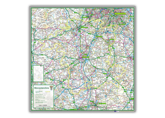 map of Worcestershire, a county in England, UK.  This map covers the cathedral city of Worcester and the towns:      Kidderminster     Bromsgrove     Redditch     Malvern     Bewdley     Evesham     Droitwich Spa     Pershore     Tenbury Wells     Stourport-on-Severn     Upton-upon-Severn