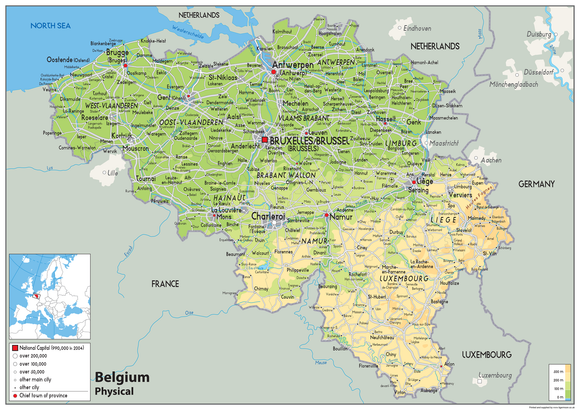 Belgium Physical Map
