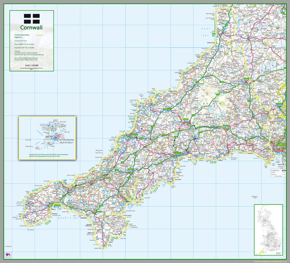  Cornwall, a county in England, UK.  This map covers the city of Truro and:      Land's End     Lizard Point     Bude     Boscastle     Saltash     Newquay     St Austell     Penzance     St Ives