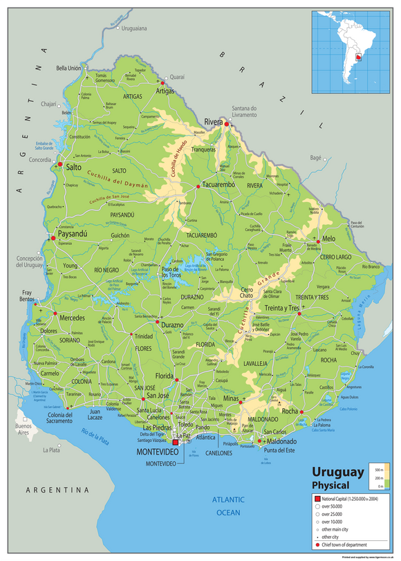 Uruguay Physical Map