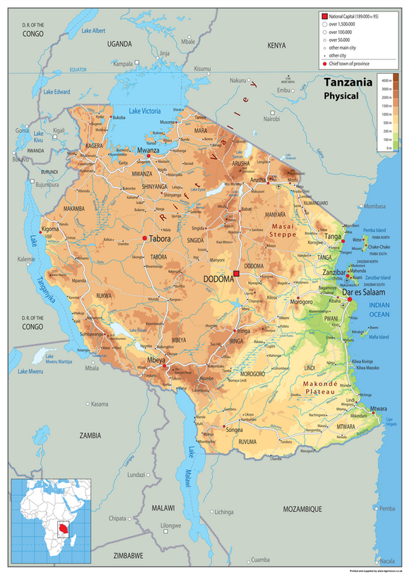 Tanzania Physical Map