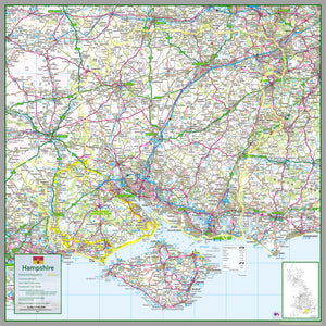 Detailed map of Hampshire, a county in England, UK. This map covers the cities of Winchester, Southampton and Portmouth and the towns Basingstoke, Eastleigh, Gosport, Farnborough, Andover, Aldershot, Horndean and Havant.